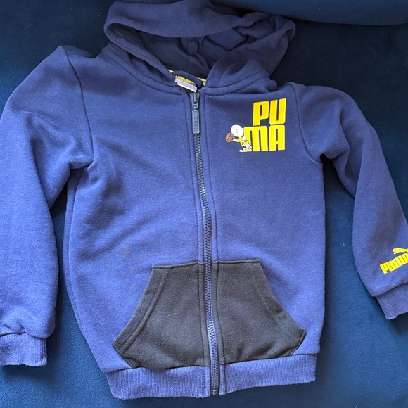 Puma Kids Navy Hoodie with Yellow Accents - Peanuts Edition - Picture 1 of 3